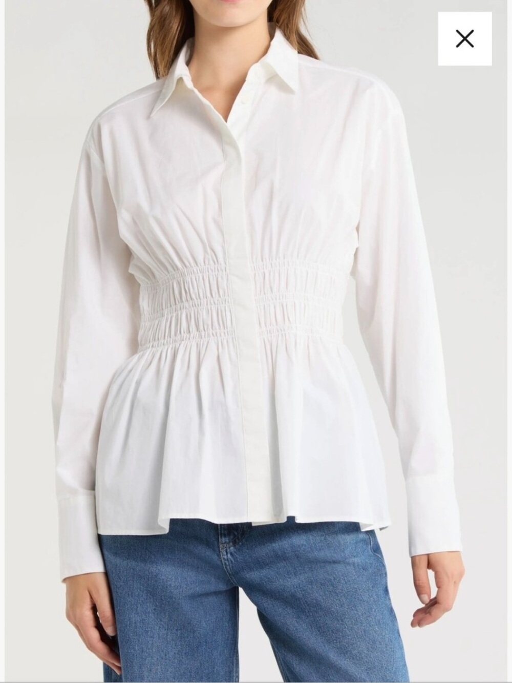 rag & bone White Shirred-Waist Button Down Shirt